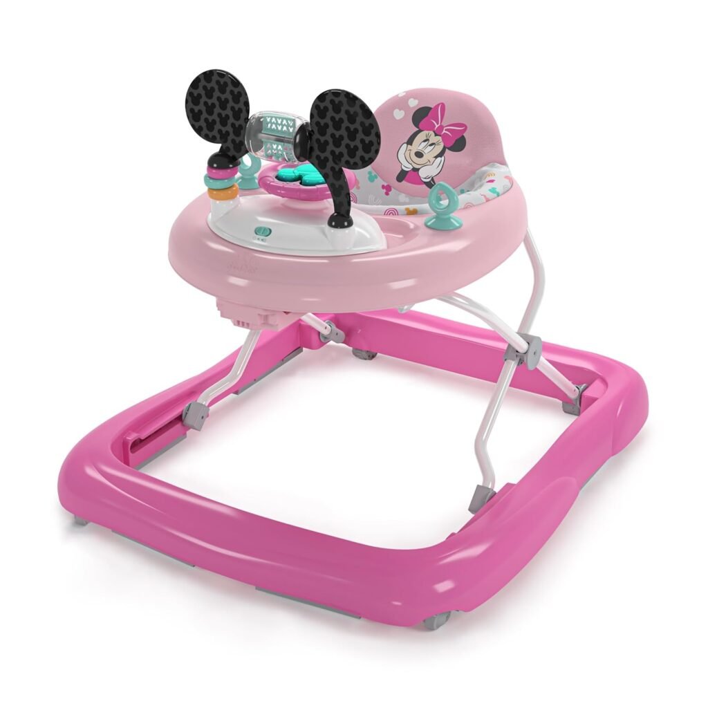 Bright Starts Disney Baby Minnie Mouse Forever Besties 2-in-1 Baby Activity Walker - Easy Fold Frame and Removable -Toy Station, 6 Months and up