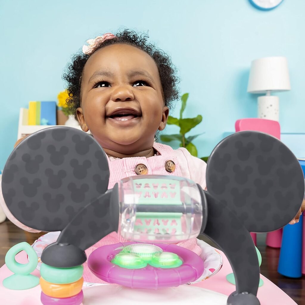 Bright Starts Disney Baby Minnie Mouse Forever Besties 2-in-1 Baby Activity Walker - Easy Fold Frame and Removable -Toy Station, 6 Months and up