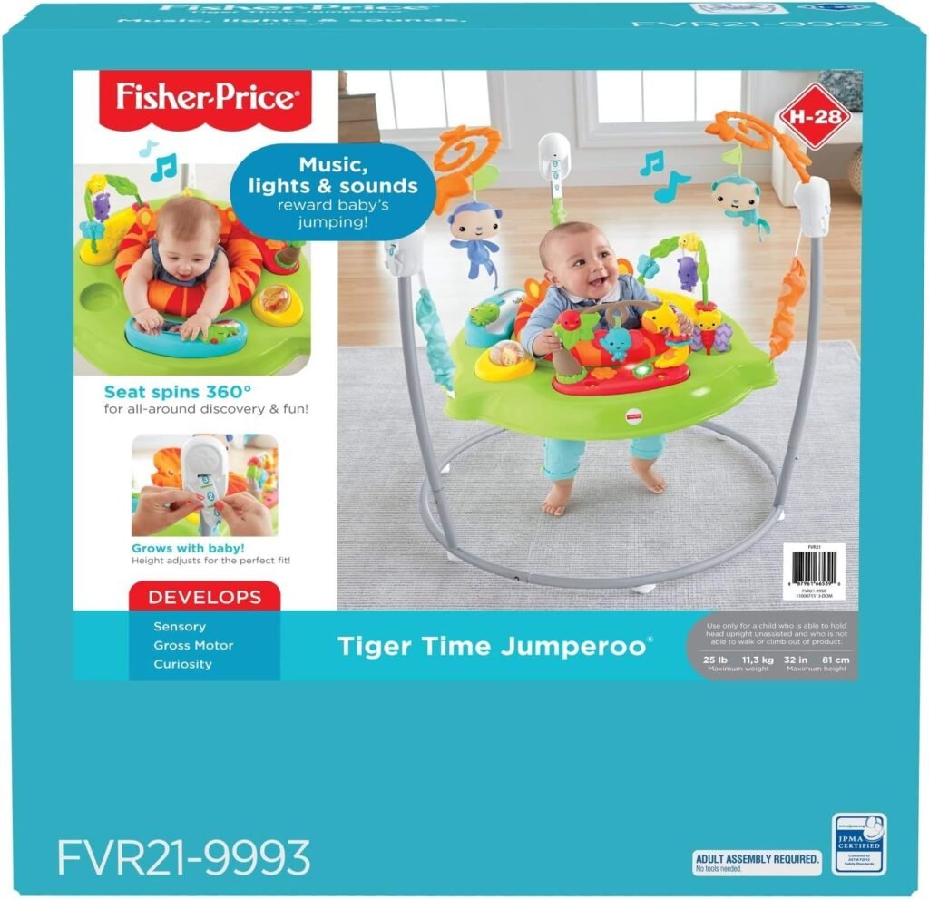 Fisher-Price Baby Tiger Time Jumperoo, Infant Activity Center with Music, Lights, Sounds, and Early Learning