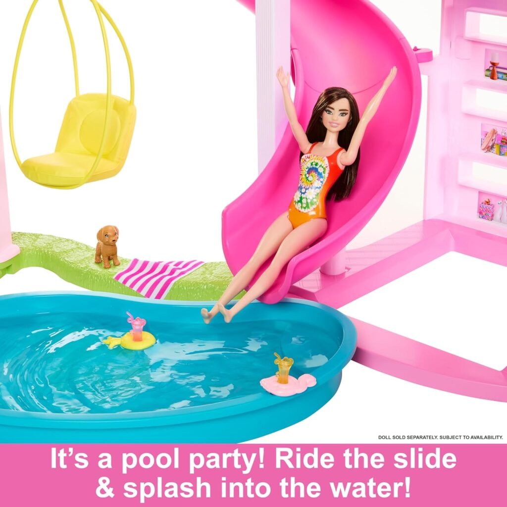 Barbie Dreamhouse 2023, Pool Party Doll House with 75+ Pieces and 3-Story Slide, Barbie House Playset, Pet Elevator and Puppy Play Areas​